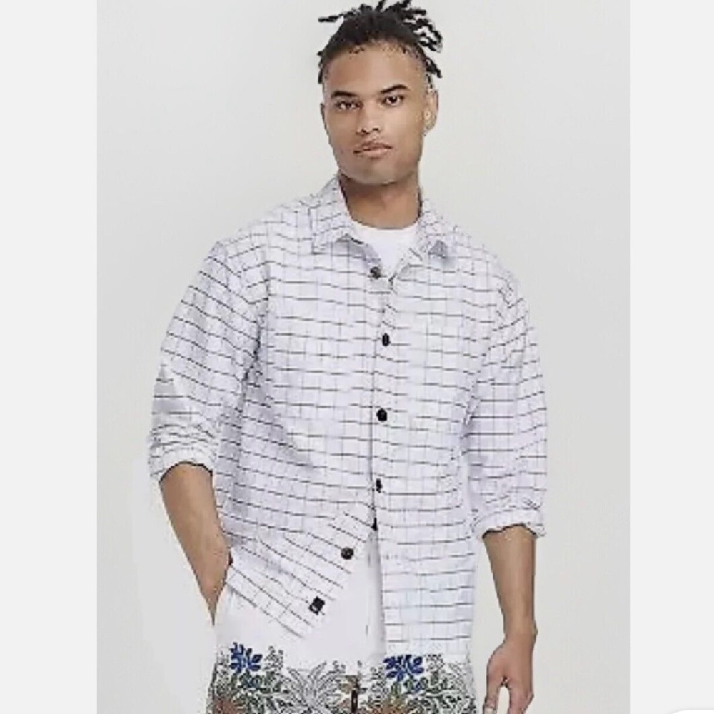 Houston White Men’s Long Sleeve Windowpane Plaid Oversized Shirt